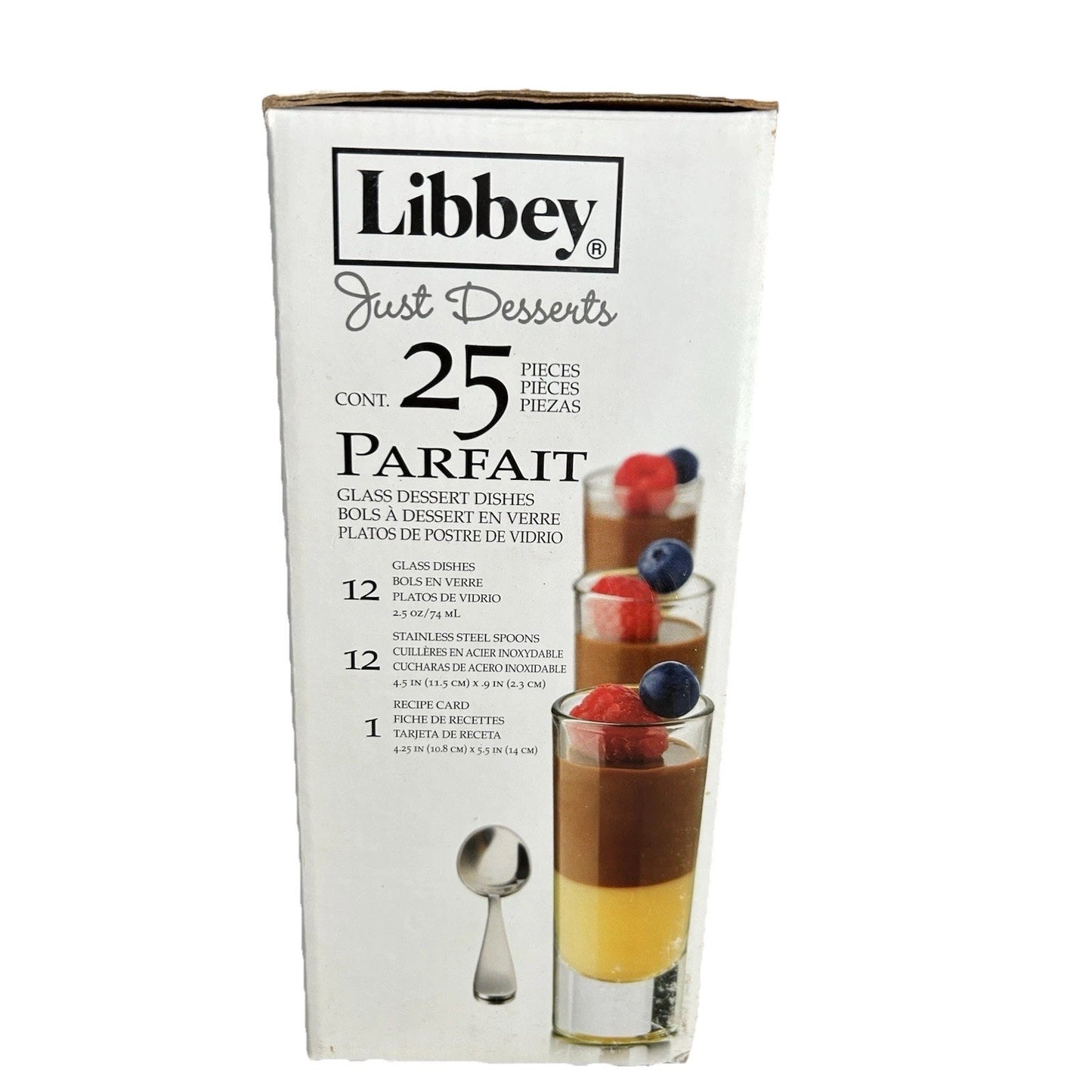 New Libbey Just Desserts Parfait Glass Dishes Spoons 25 Pieces Recipe Card NIB