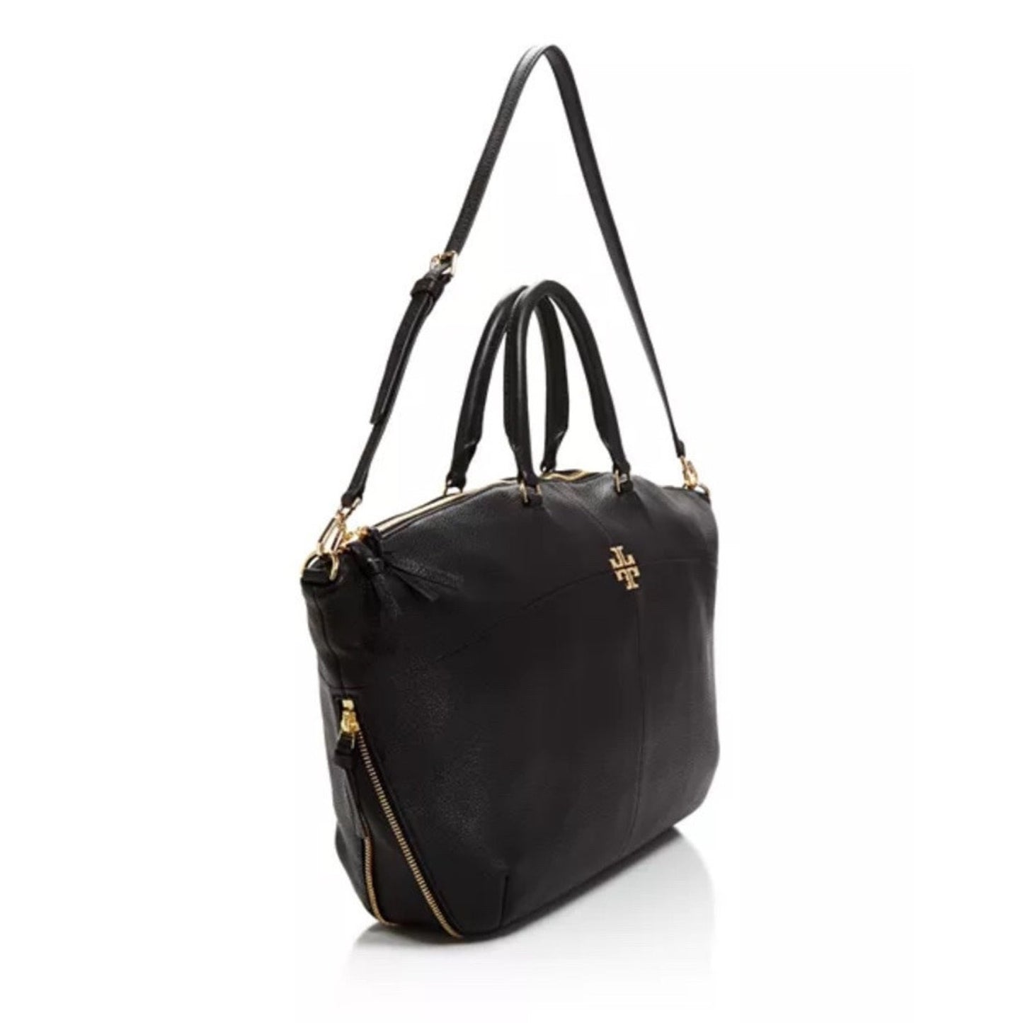 Tory Burch Ivy Slouchy Leather Satchel Bag Large Black Purse Handbag Strap