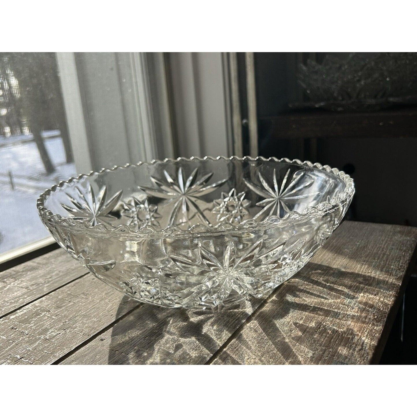 Vintage Anchor Hocking Clear Cut Glass Star of David Large 10.5” Serving Bowl