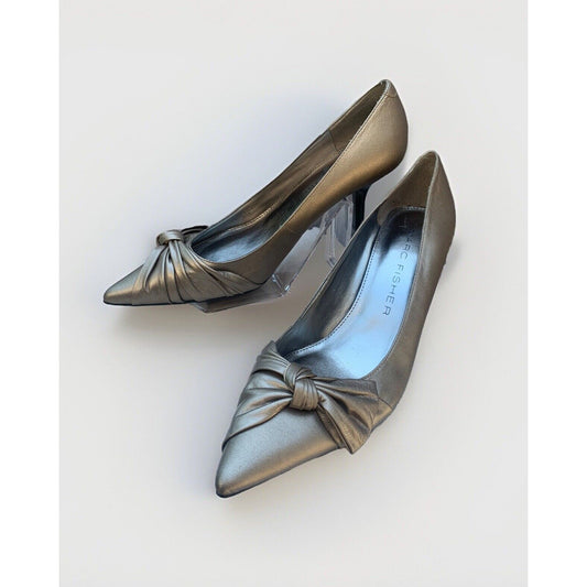 Marc Fisher Women's Size 8.5 Leather Pointed Toe Slip On Heels Bow