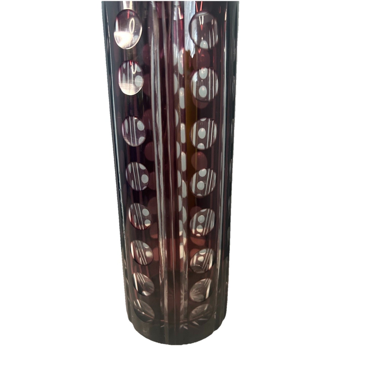Vintage Purple Bohemian Tall Crystal Vase Amethyst 10” Tall Art Deco Geometric