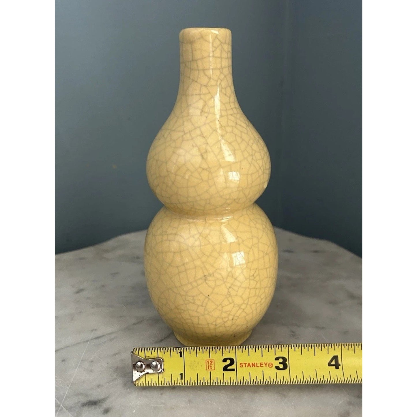 Chinese Art Yellow Glaze Porcelain Vase 7” Double Gourd 1524 Collectible Decor