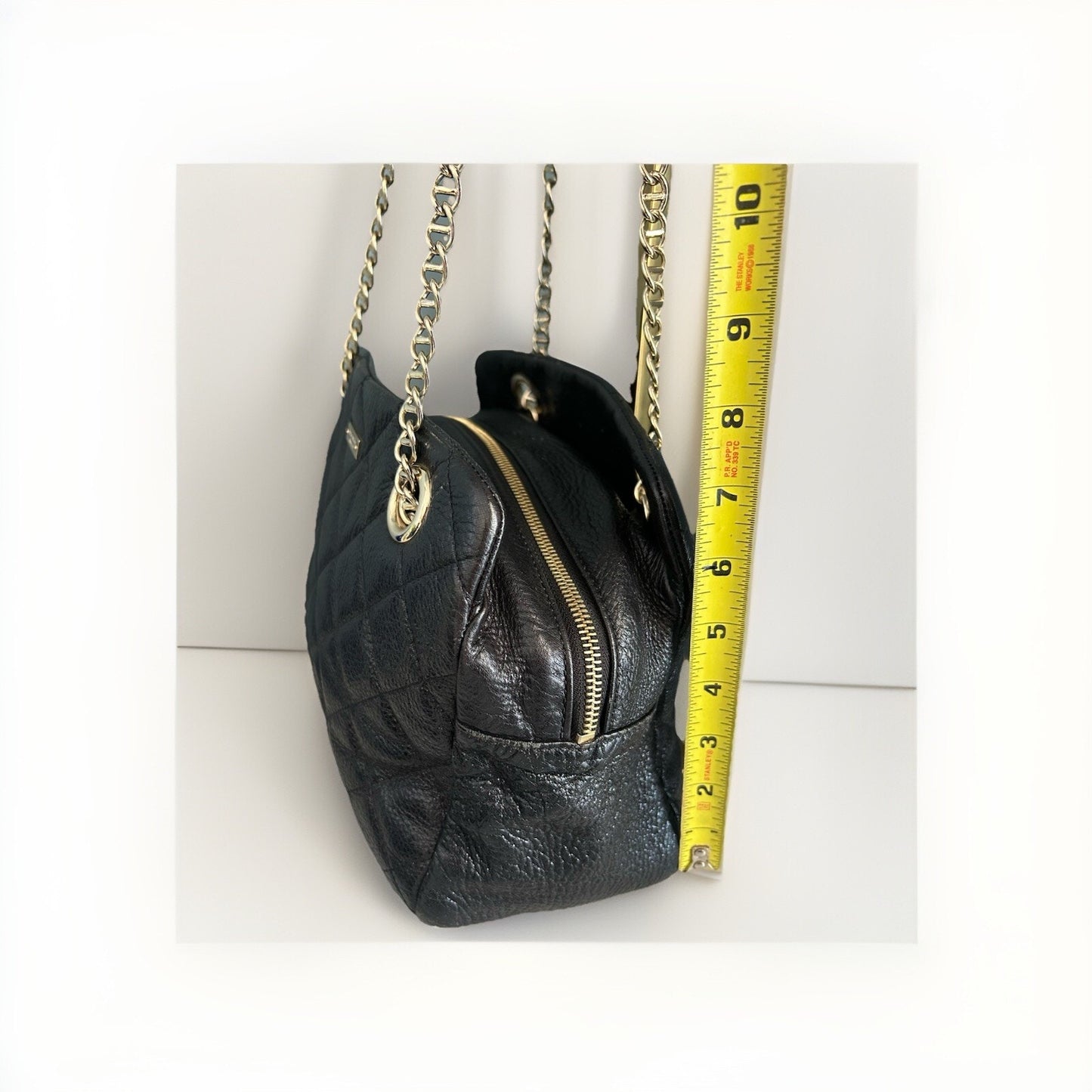 Kate Spade Black Metallic Quilted Leather Shimmer Bag Gold Chain EUC