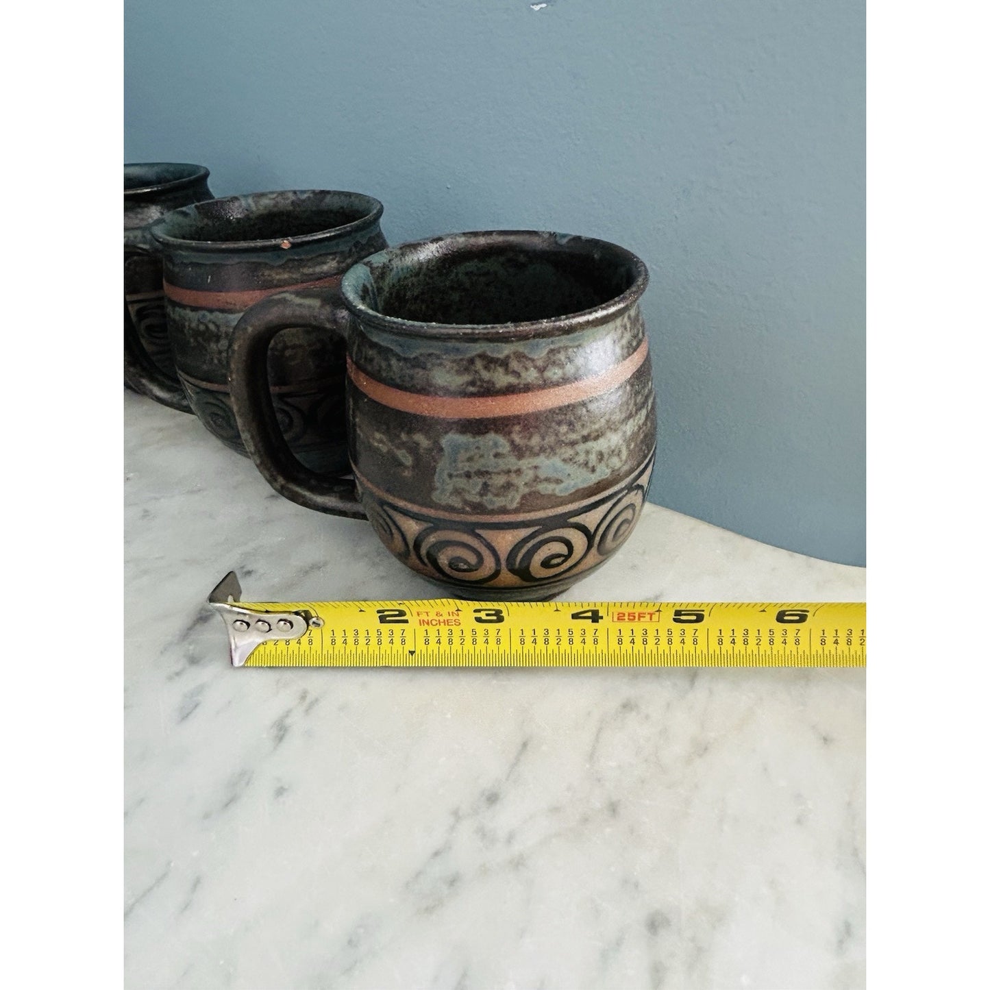 6 Vintage Japan Potbelly Coffee Mugs Mottled Glaze Stoneware Textured 12 oz