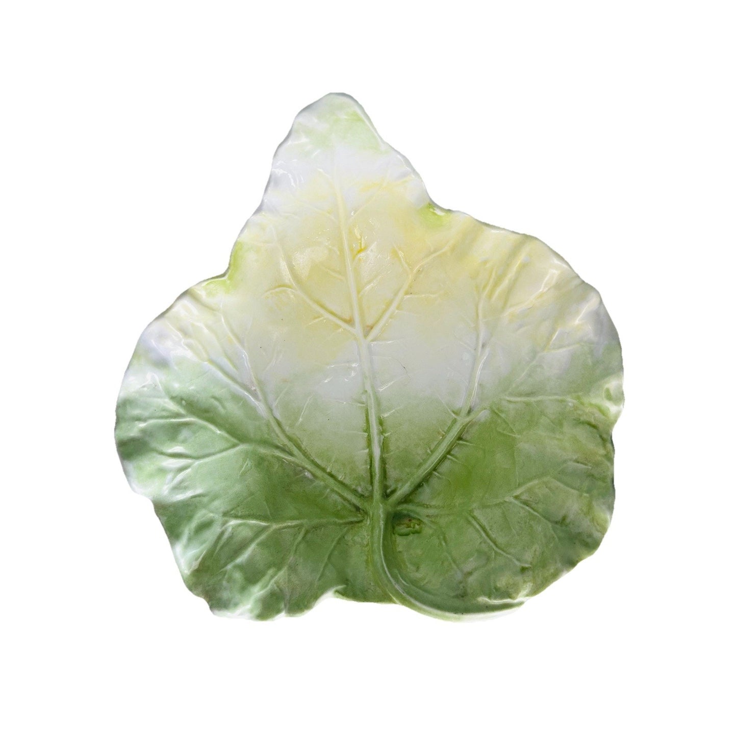 Vintage Cabbage Leaf Serving Bowl Lettuce Green Yellow White Porcelain Mold 128