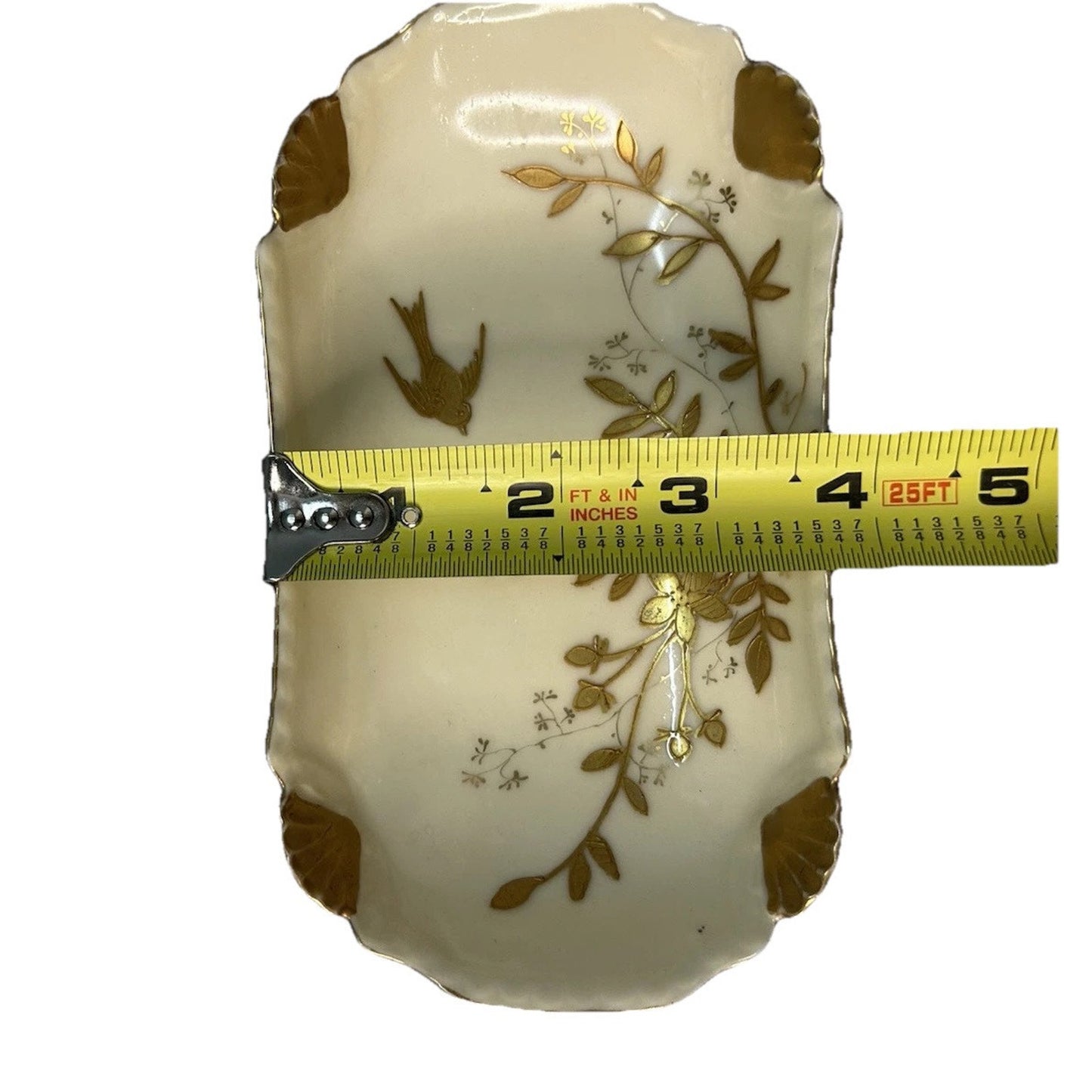 Antique Haviland Limoges France Rectangular White Gold Tray Bird Shells 1889