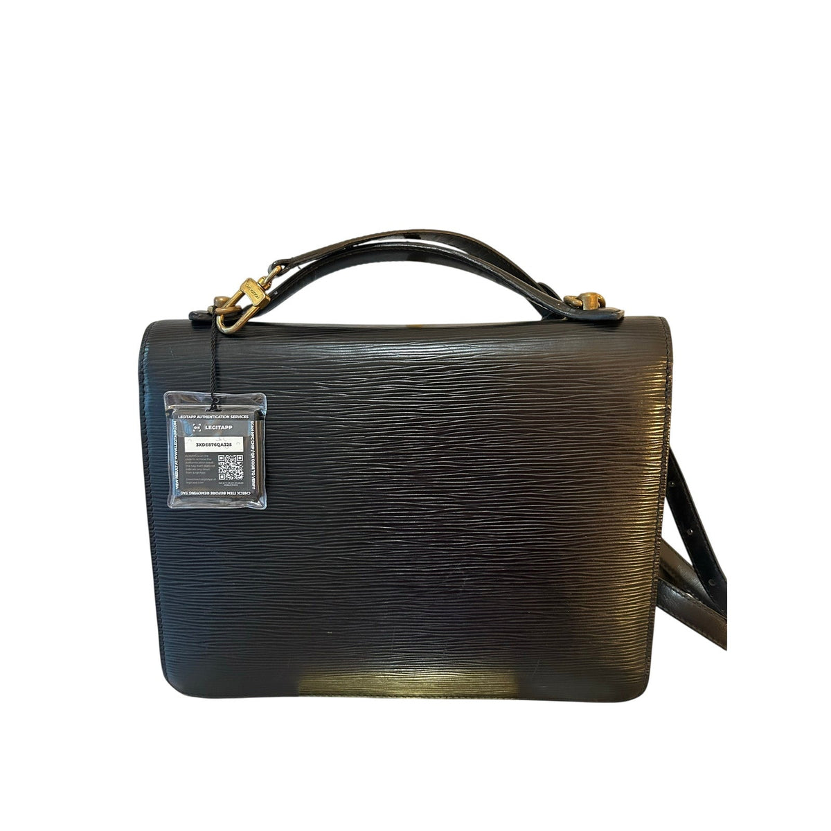 LOUIS VUITTON Monceau Black Epi Leather Hand Bag Shoulder Bag Purse Authentic COA
