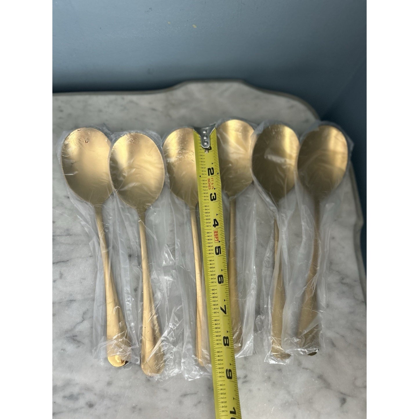 6 New Communal Gold Spoons Stainless Steel Food Graded 8.5” Large Spoon Utensils