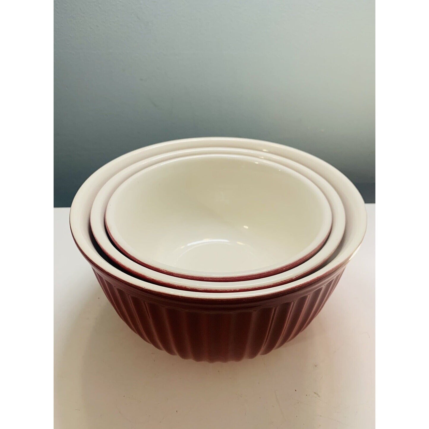 Authentic Kitchen Bright Red Nesting Mixing Bowls 3 Piece Set Heavy Solid