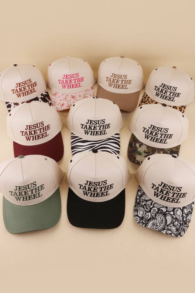Jesus Take The Wheel Two Tone Snapback Hat: LEOPARD / 1(ONE SIZE)