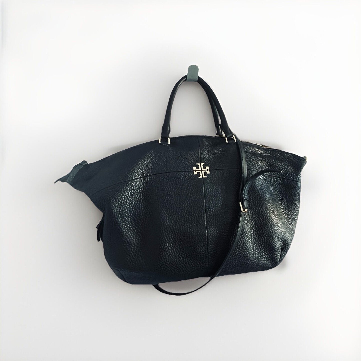Tory Burch Ivy Slouchy Leather Satchel Bag Large Black Purse Handbag Strap