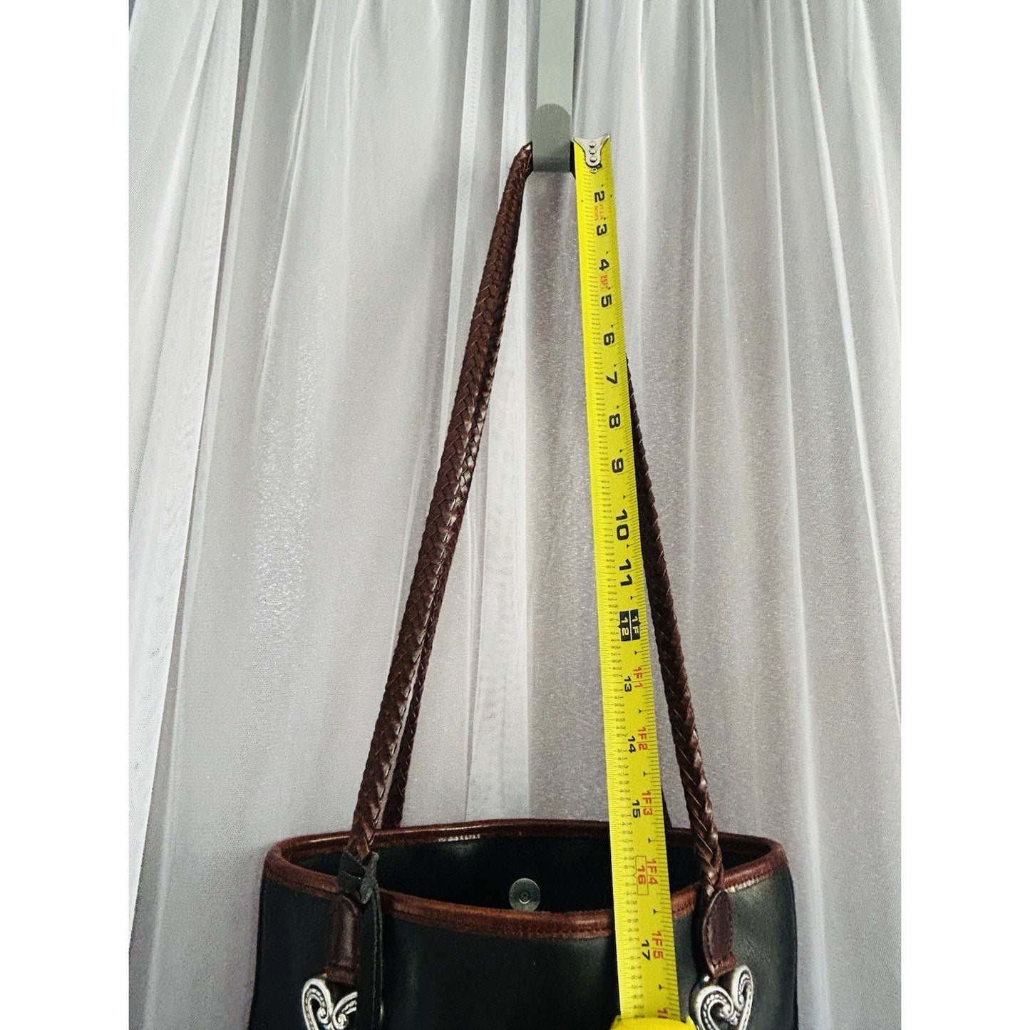 Vintage Brighton Black Leather Caroline Bucket Bag Purse Hearts Brown Croc Tote