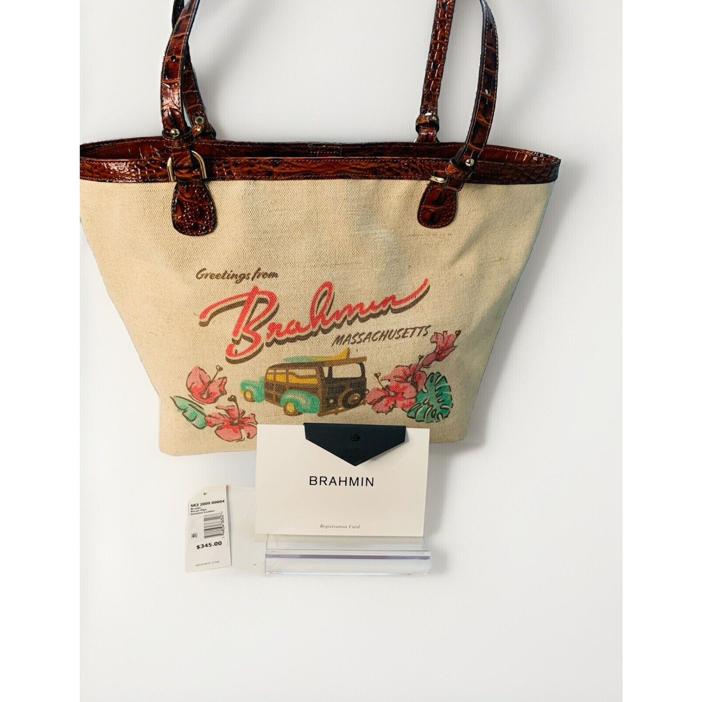 Brahmin Brooke Pecan Pipa Greeting Massachusetts Large Tote Woody New with Tags