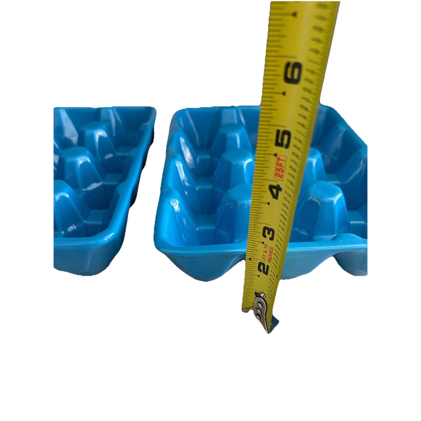 2 Ceramic Blue Egg Crates for Easter Eggs Refrigerator Jelly Belly Cupcake Dish