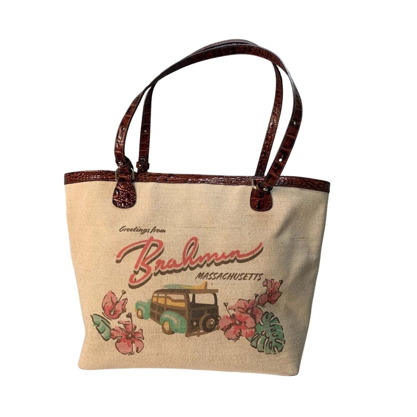 Brahmin Brooke Pecan Pipa Greeting Massachusetts Large Tote Woody New with Tags