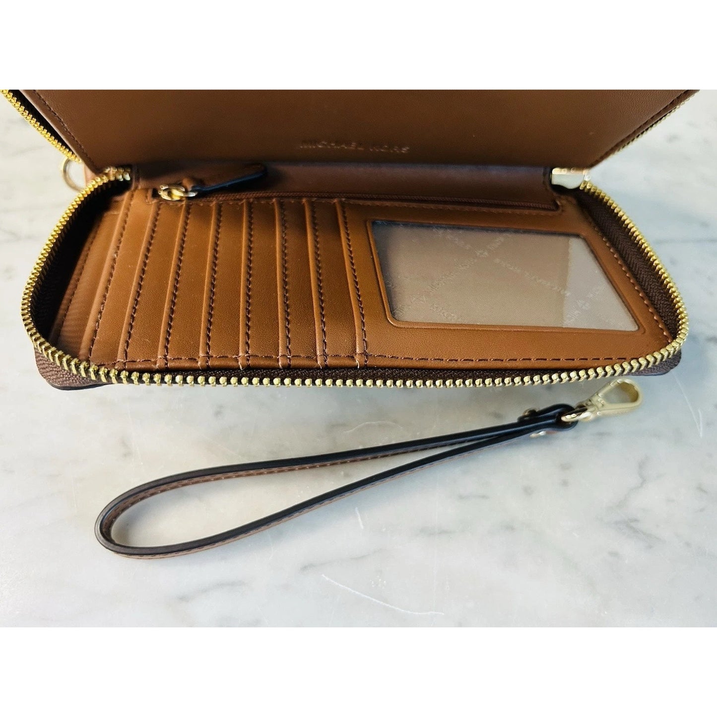 NEW Michael Kors Brown Jet Set Travel Wallet Large Wristlet Phone Case Card Slot