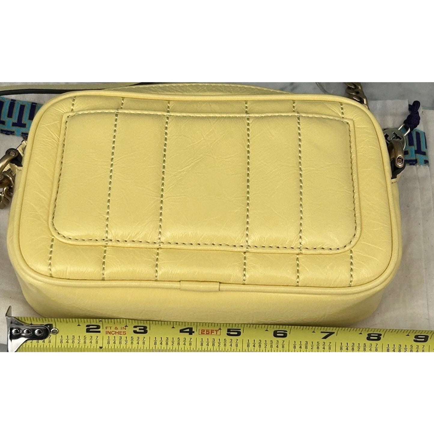 NWT Tory Burch Kira Patent Camera Bag Lemon Yellow 142808 Puffy Crossbody Mini