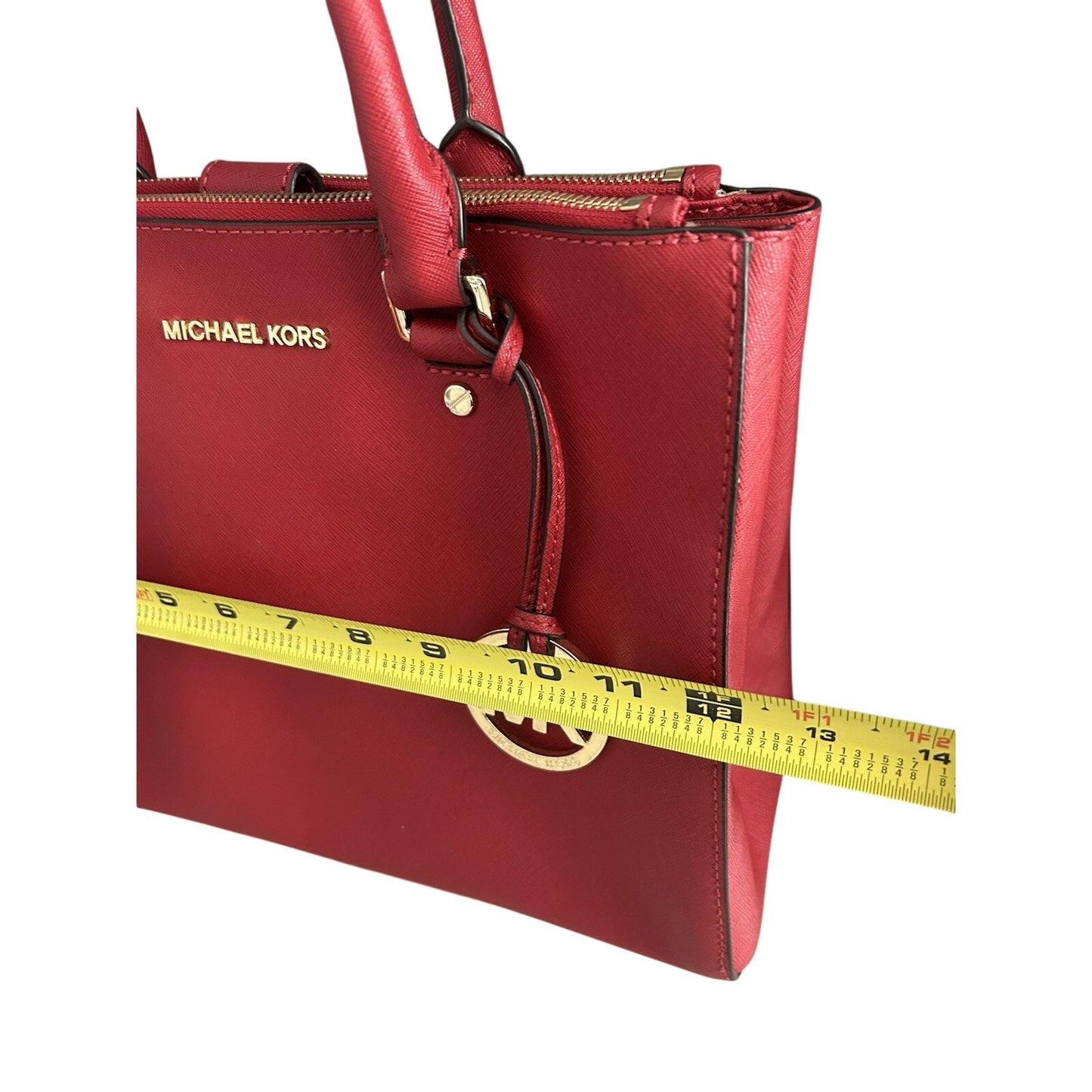 Michael Kors Sutton Red Satchel Saffiano Leather Structured Crossbody Bag MK 328