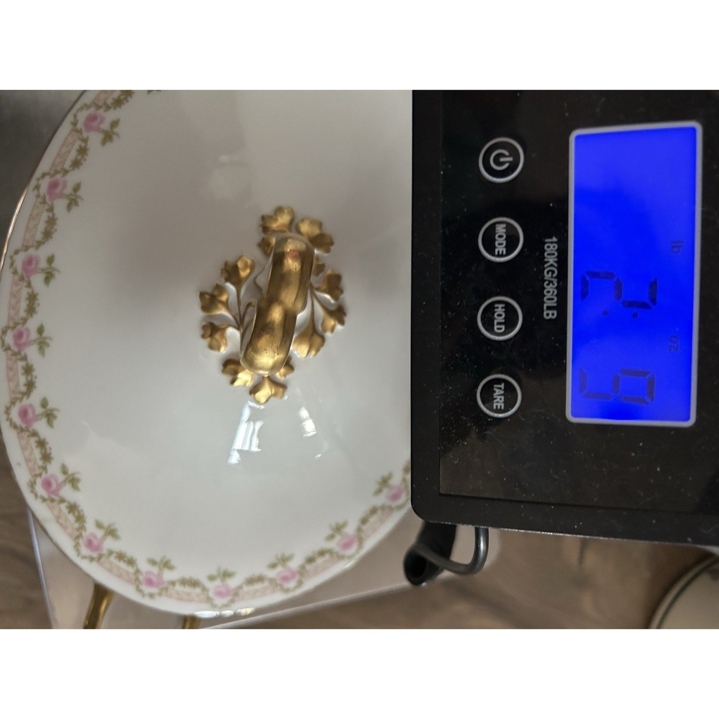 Oval Covered Serving Bowl lid Limoges Wm Guerin GUE19 Pink Roses Antique Gold