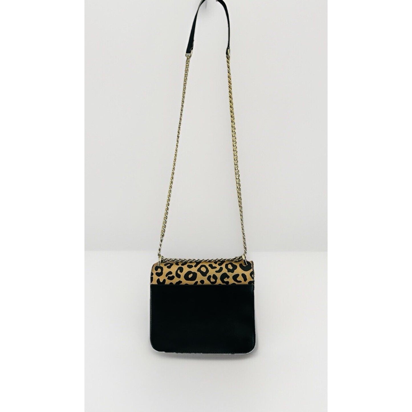 Kate Spade Leopard Print Leather Remi Flap Chain Crossbody Shoulder Bag Black