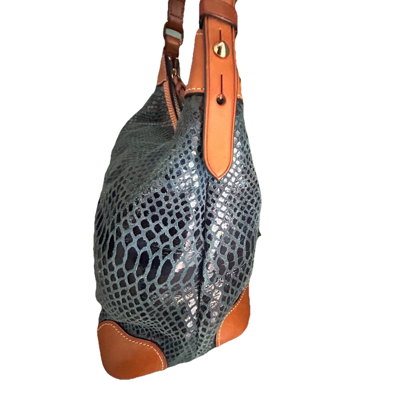 Dooney & Bourke Erica 90s Hobo Bag Snake Embossed Navy Blue Leather Suede Purse