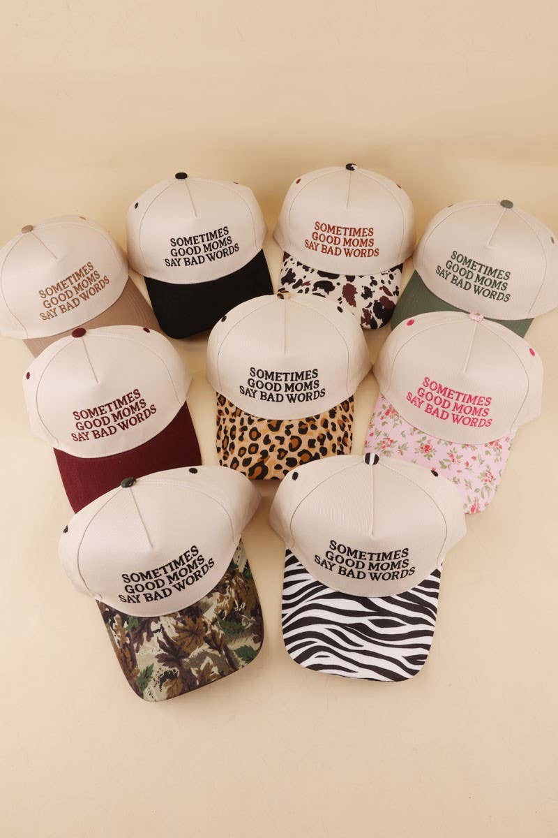 Sometimes Good Mom Say Bad Words Two Tone Snapback Hat: LEOPARD / 1(ONE SIZE)
