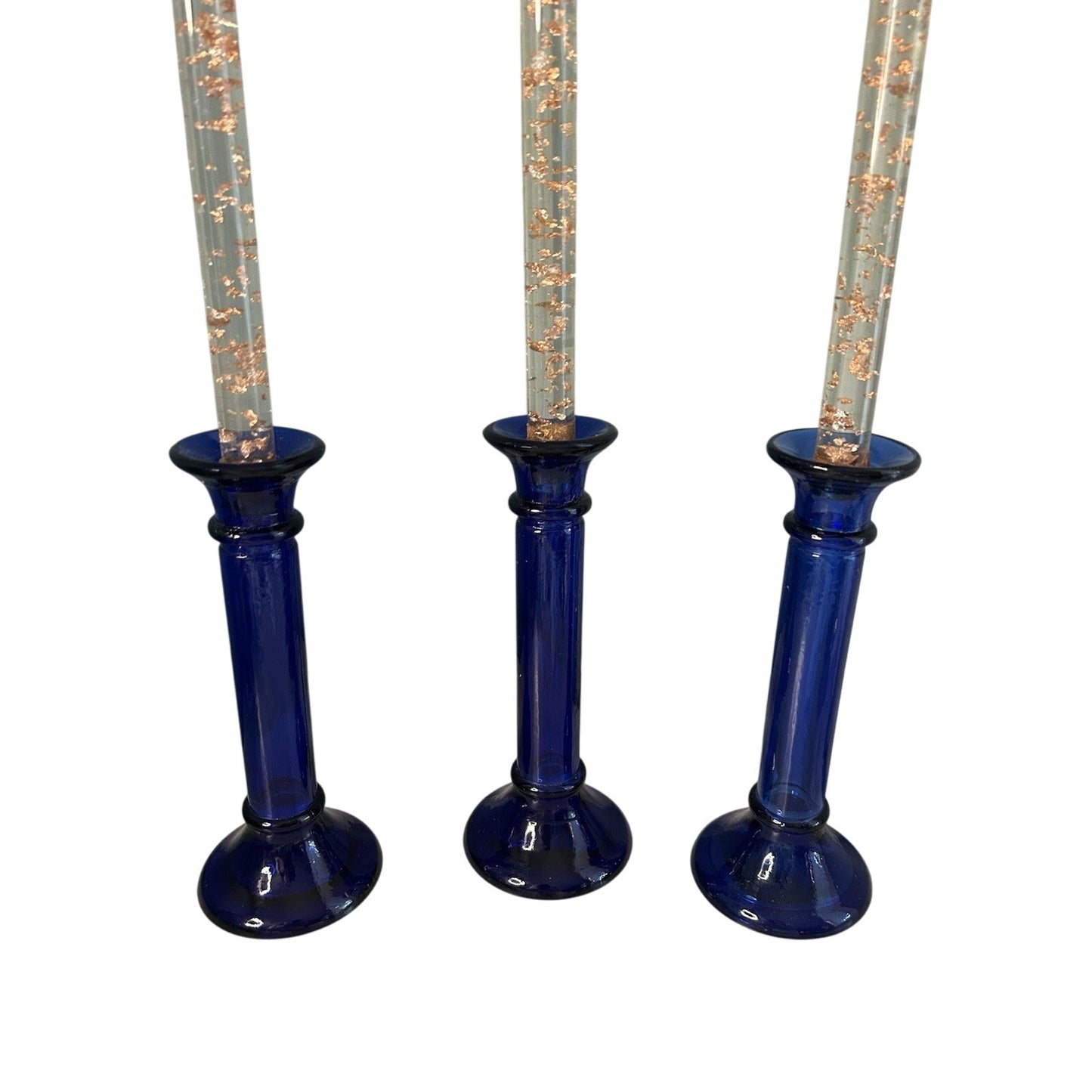 3 Vintage Pier 1 Imports Cobalt Blue Pillar Candle Holder or Vase Recycled Glass