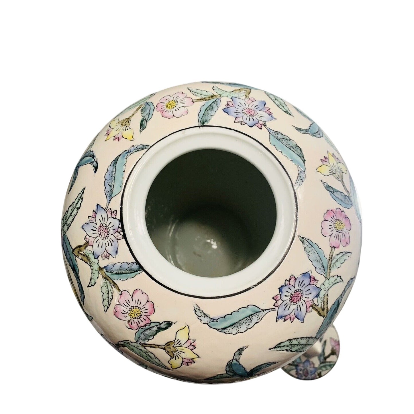 Vintage WBI Floral Botanical Chinoiserie Plum tree blossoms Ceramic Vase 12” Urn