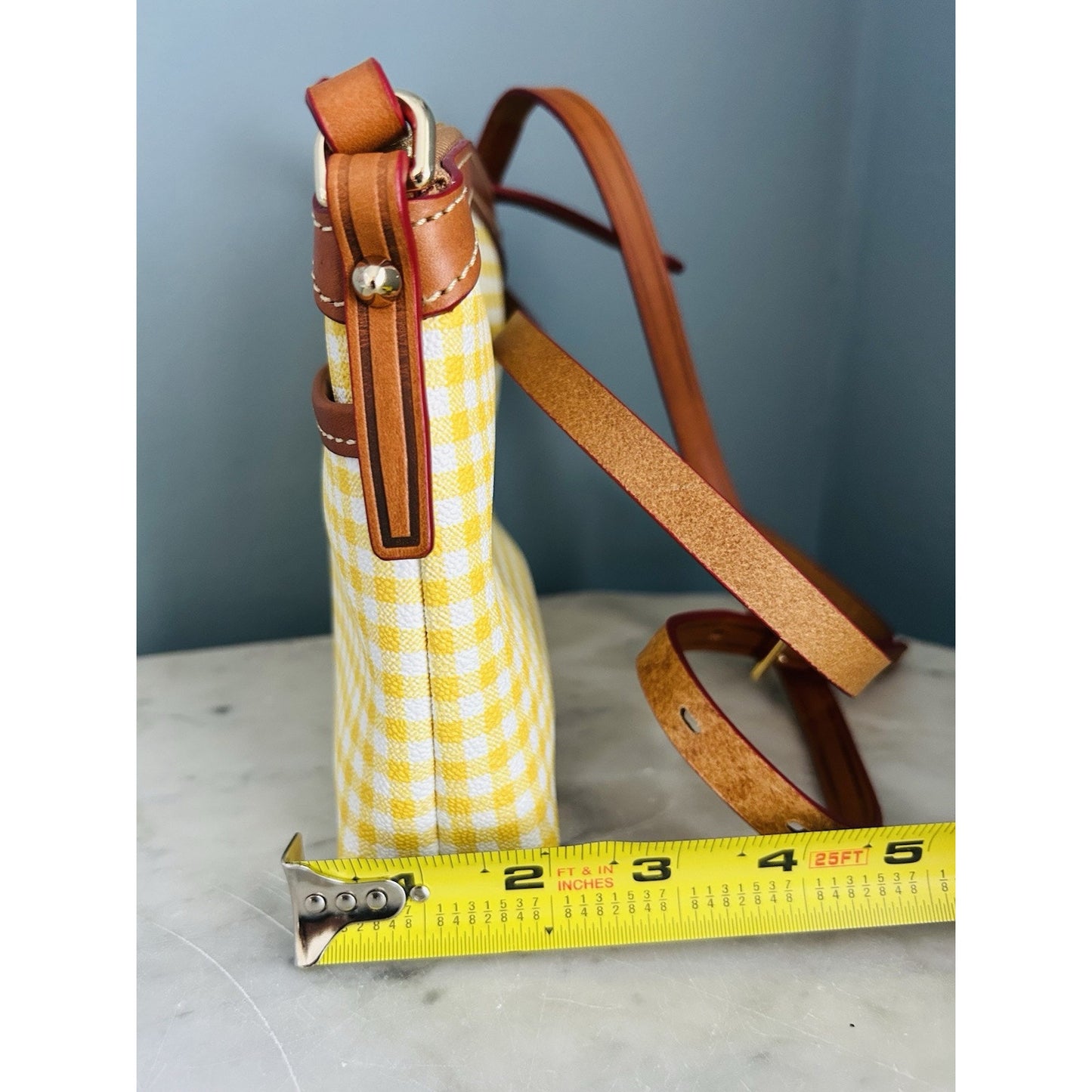 New Dooney & Bourke Domed Small Crossbody Gingham Yellow White Plaid Handbag NWT