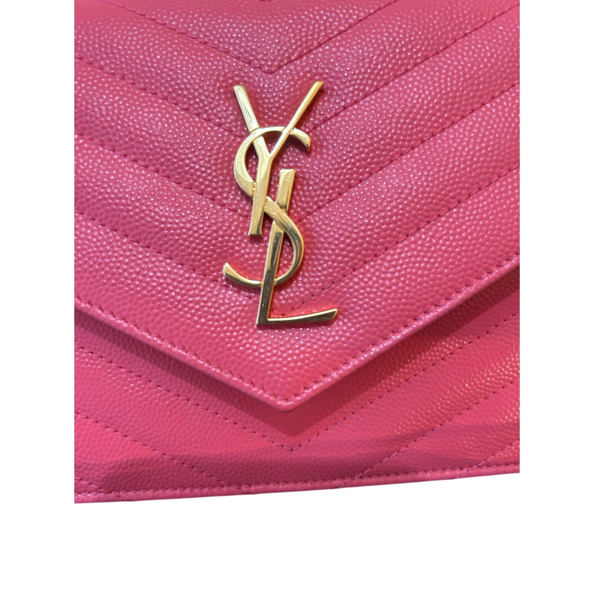 YSL Saint Laurent Grain De Poudre Matelasse Chevron Pink Leather Cross Body Bag