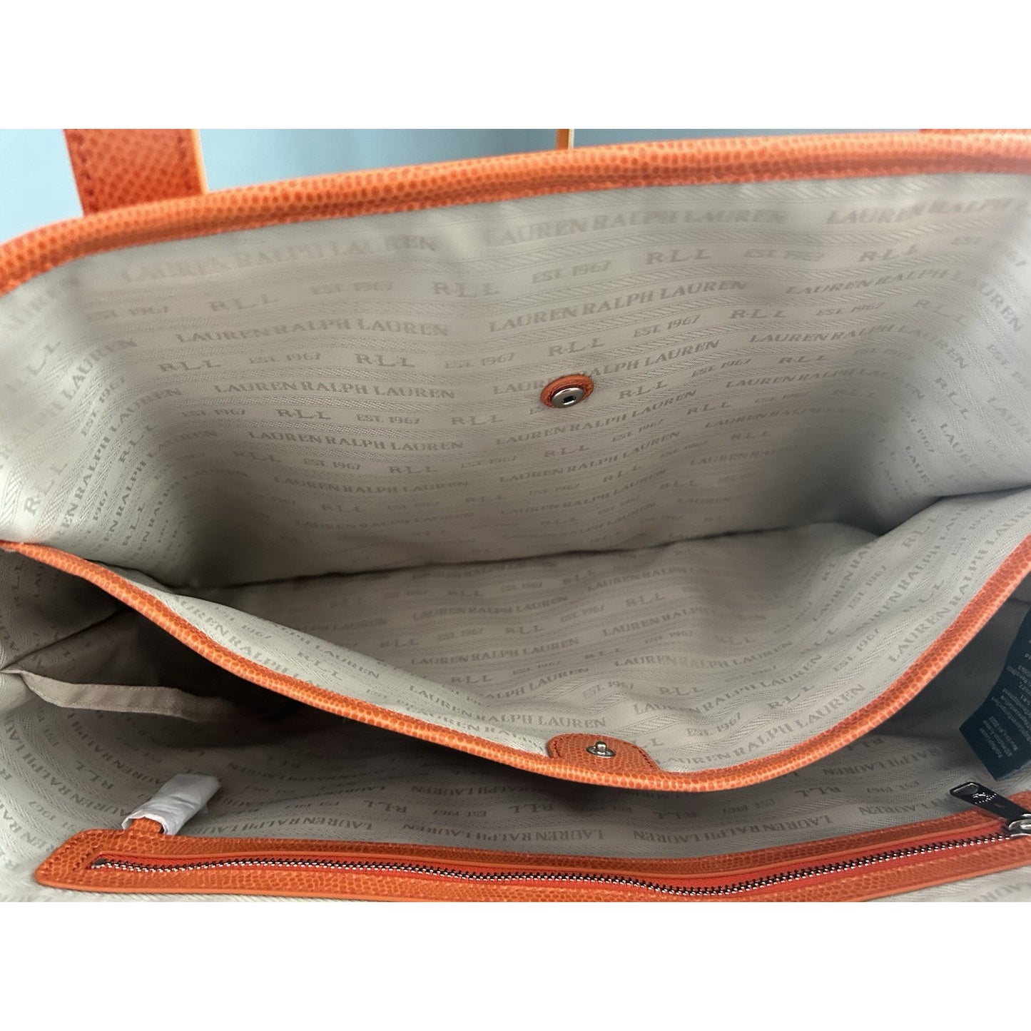 New Ralph Lauren Orange Newton Classic Tote Cosmetic Bag Snakeskin Bright NWOT