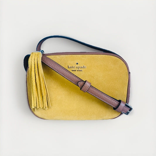 Kate Spade Kourtney Suede Leather Yellow Camera Bag Tassel Crossbody New Condition