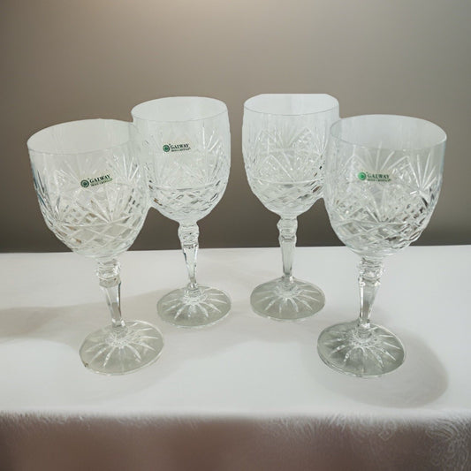 Galway Crystal Oranmore Water Goblets Wine Goblet Glasses Ireland Irish Tag Set of 4