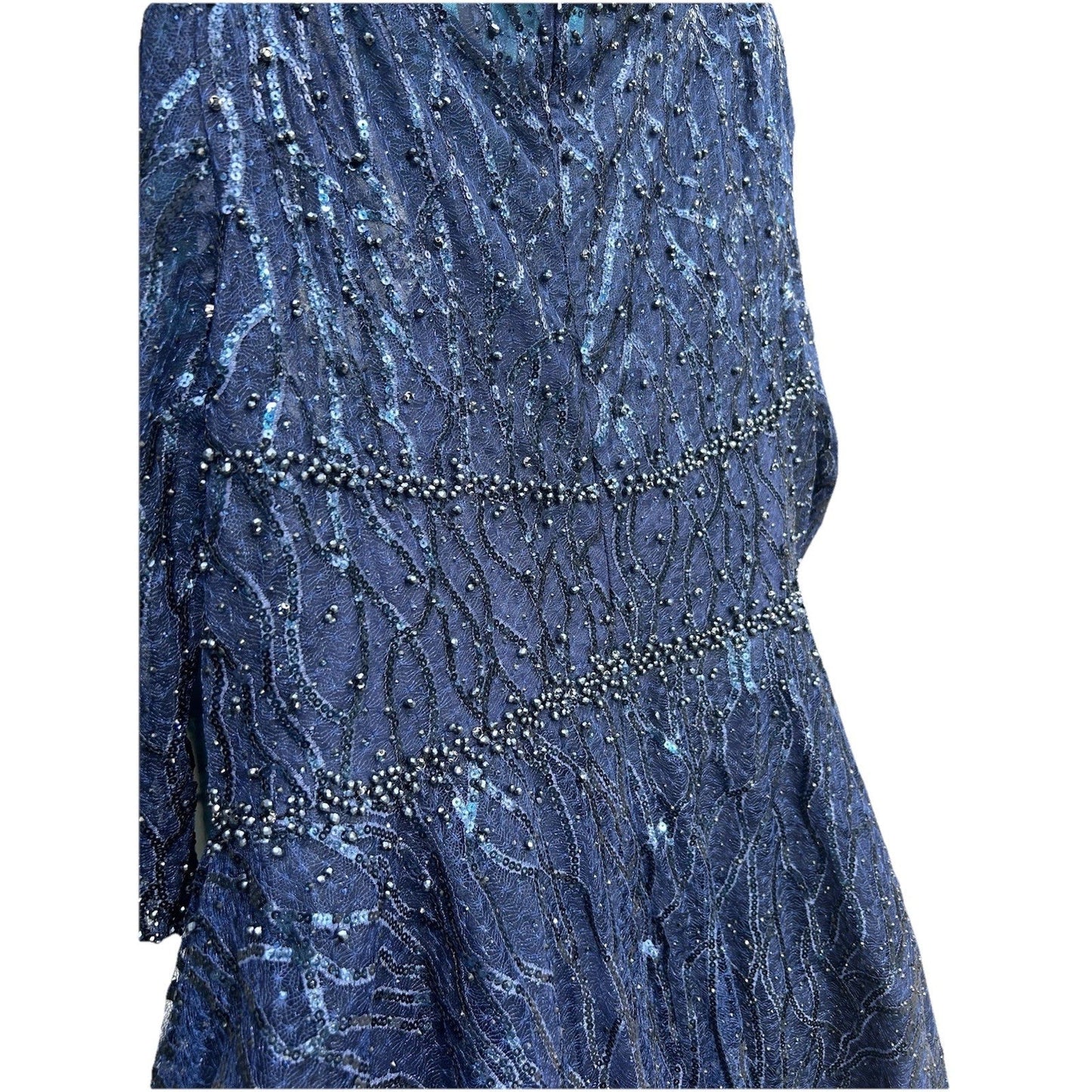 MAC DUGGAL Size 20 Navy Embellished High Neck Sleeve Cocktail Dress Plus A20252