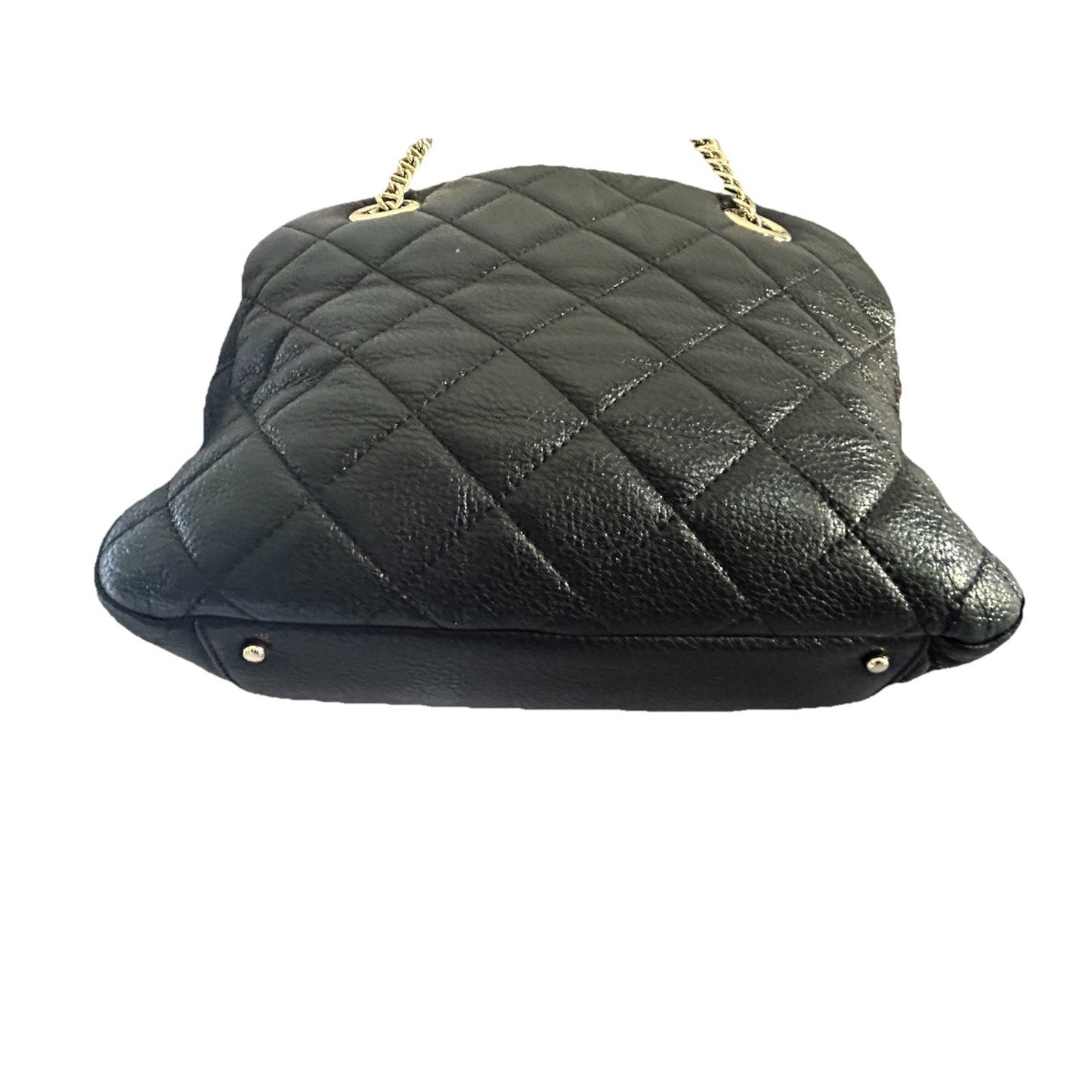 Kate Spade Black Metallic Quilted Leather Shimmer Bag Gold Chain EUC