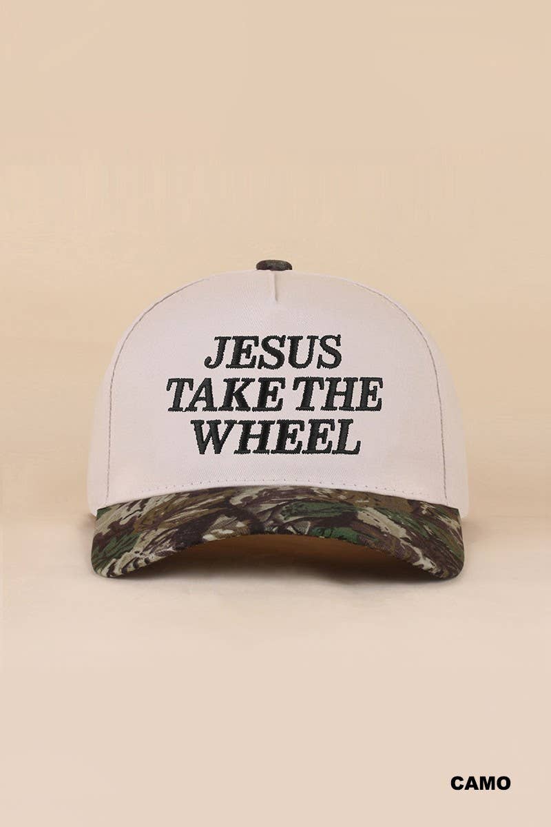 Jesus Take The Wheel Two Tone Snapback Hat: LEOPARD / 1(ONE SIZE)