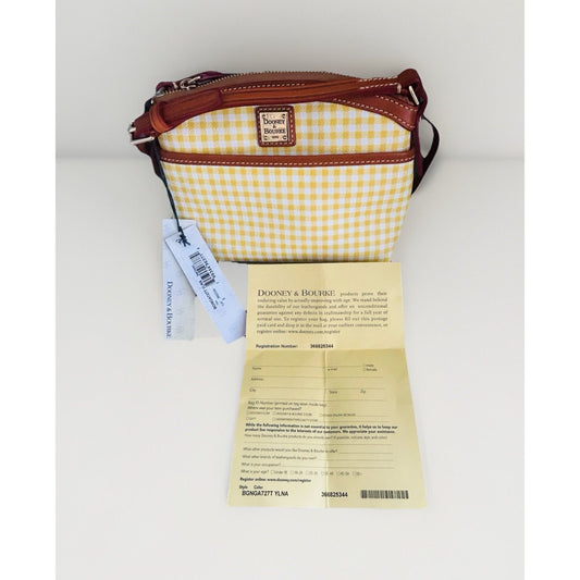 New Dooney & Bourke Domed Small Crossbody Gingham Yellow White Plaid Handbag NWT