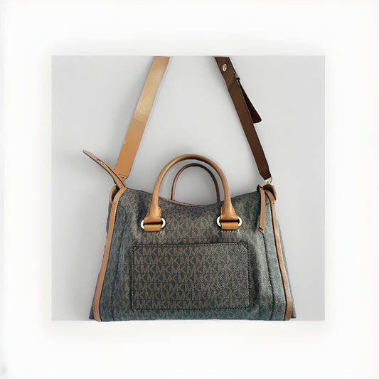 Michael Kors Carine Medium Brown Acorn Gold Satchel Handbag Handle MK Logo