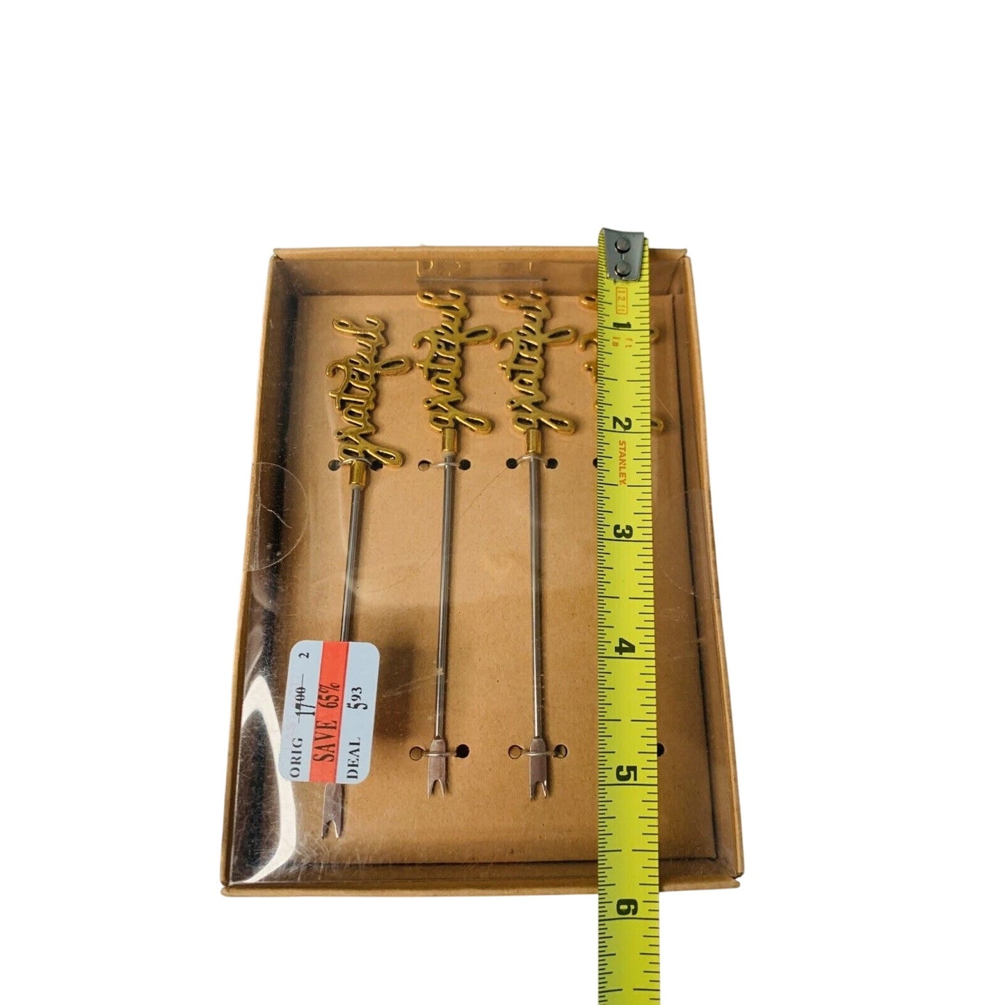 (2) Sets Of 4 Cocktail Picks 2 Prong Metal Gold Grateful Appetizer Forks New