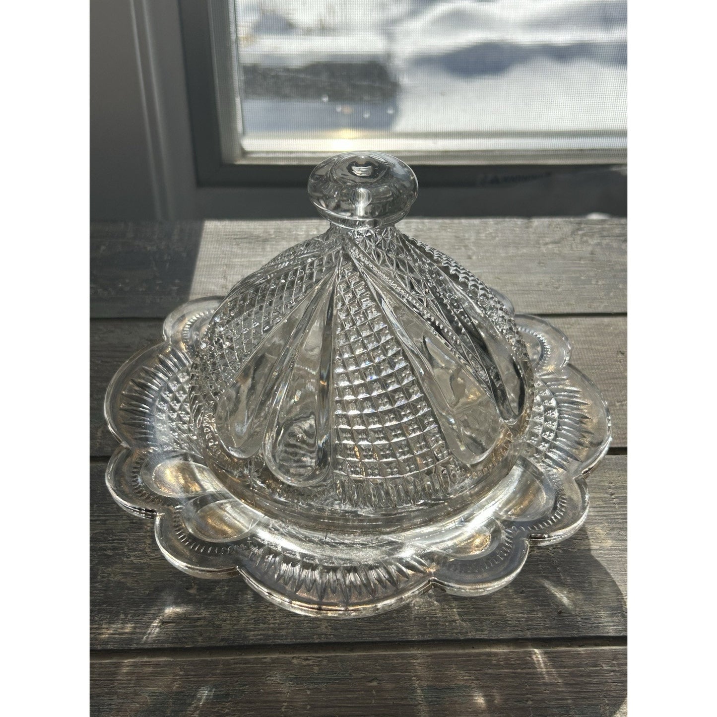 Vintage Gold Trim Glass Butter Dish Cheese Dome Cover 2pcs Covered Lid