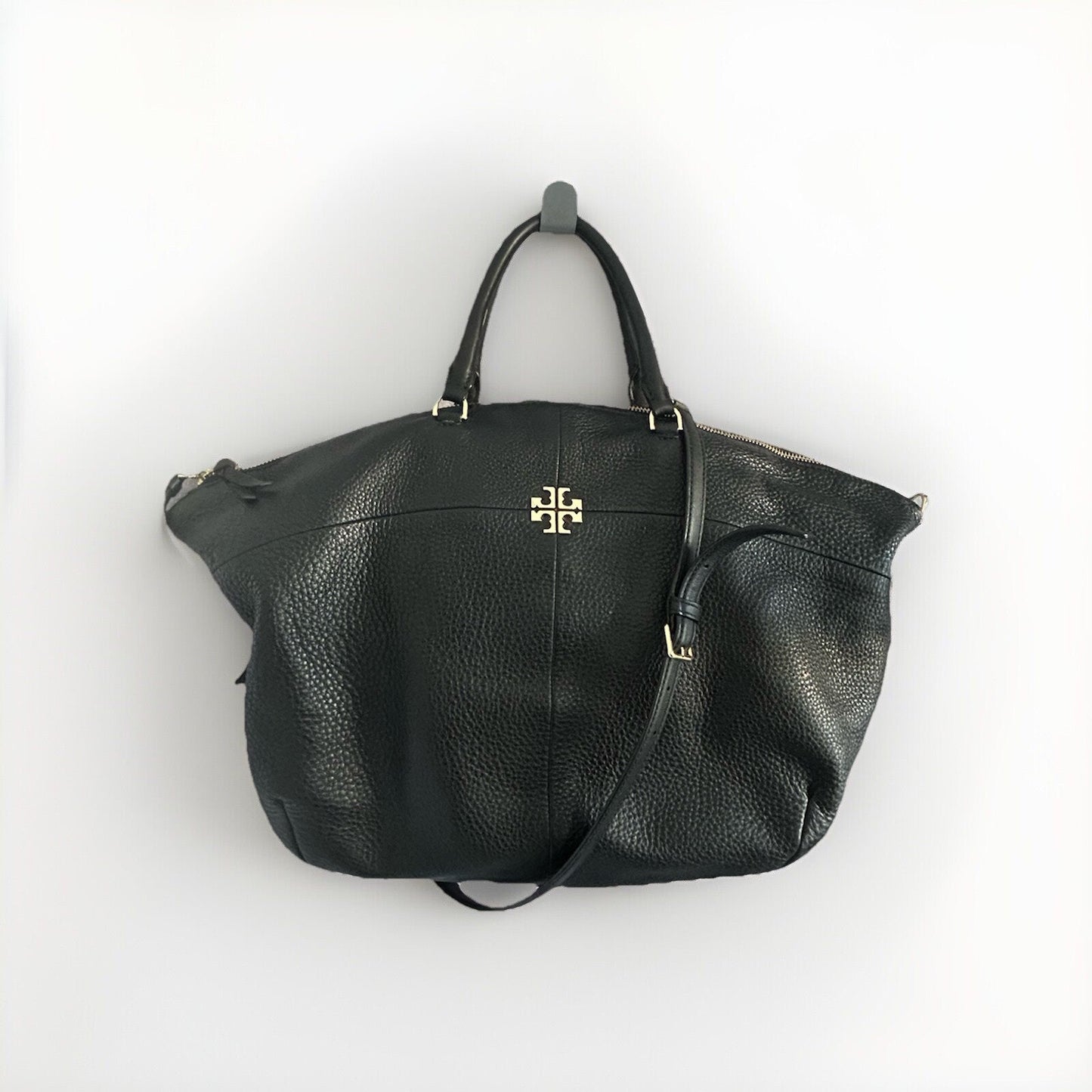 Tory Burch Ivy Slouchy Leather Satchel Bag Large Black Purse Handbag Strap
