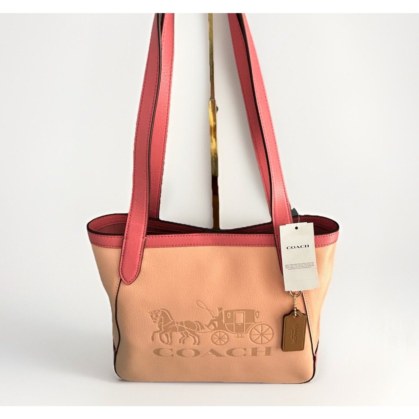 Coach Leather Tote 27 Bag Pink Peach Fading Blush C5775 Horse Carriage Colorblock Peach