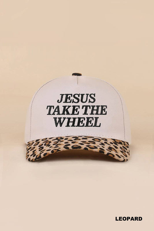 Jesus Take The Wheel Two Tone Snapback Hat: LEOPARD / 1(ONE SIZE)