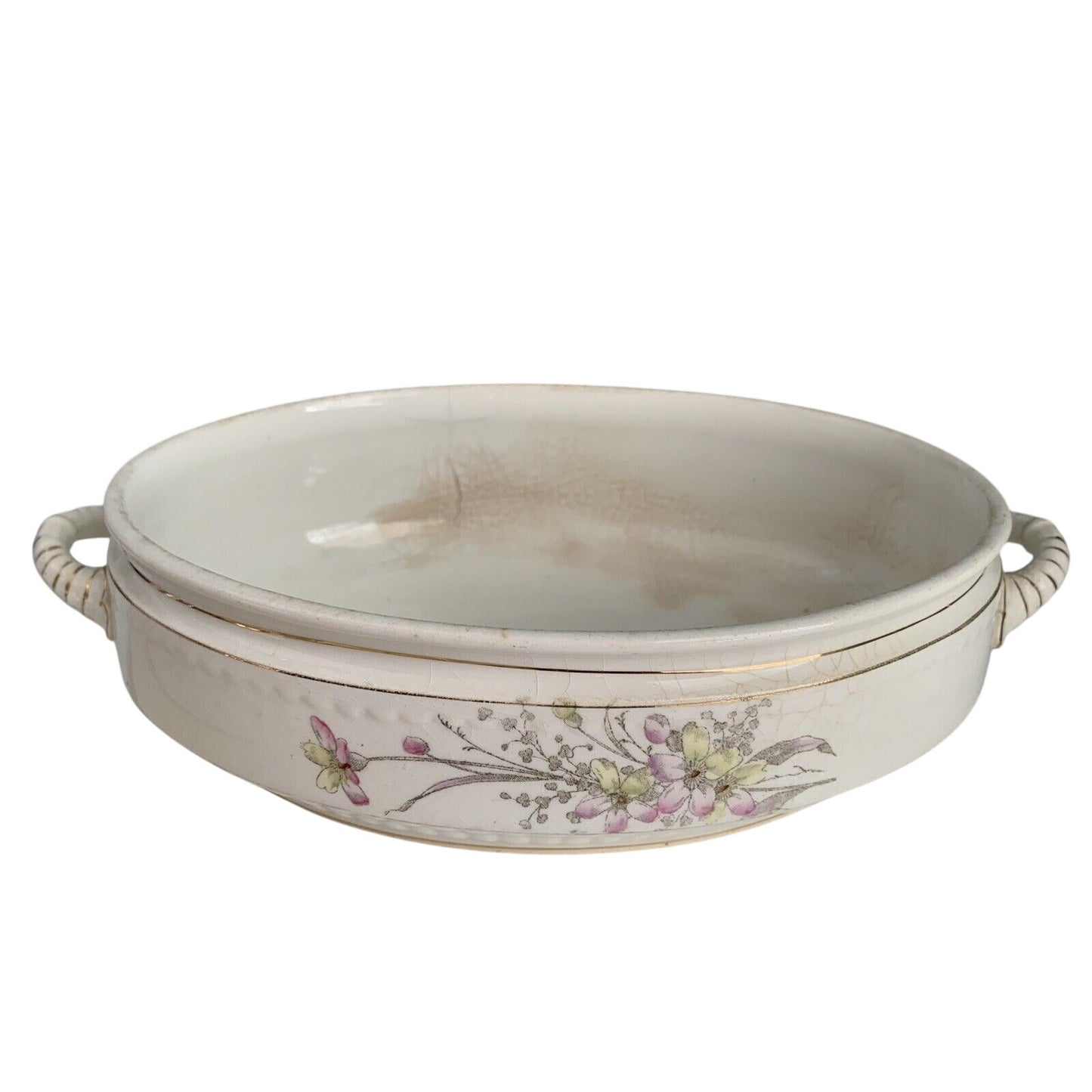 Antique Adamantine China Floral Pattern Covered Serving Dish Pink Yellow Flowers