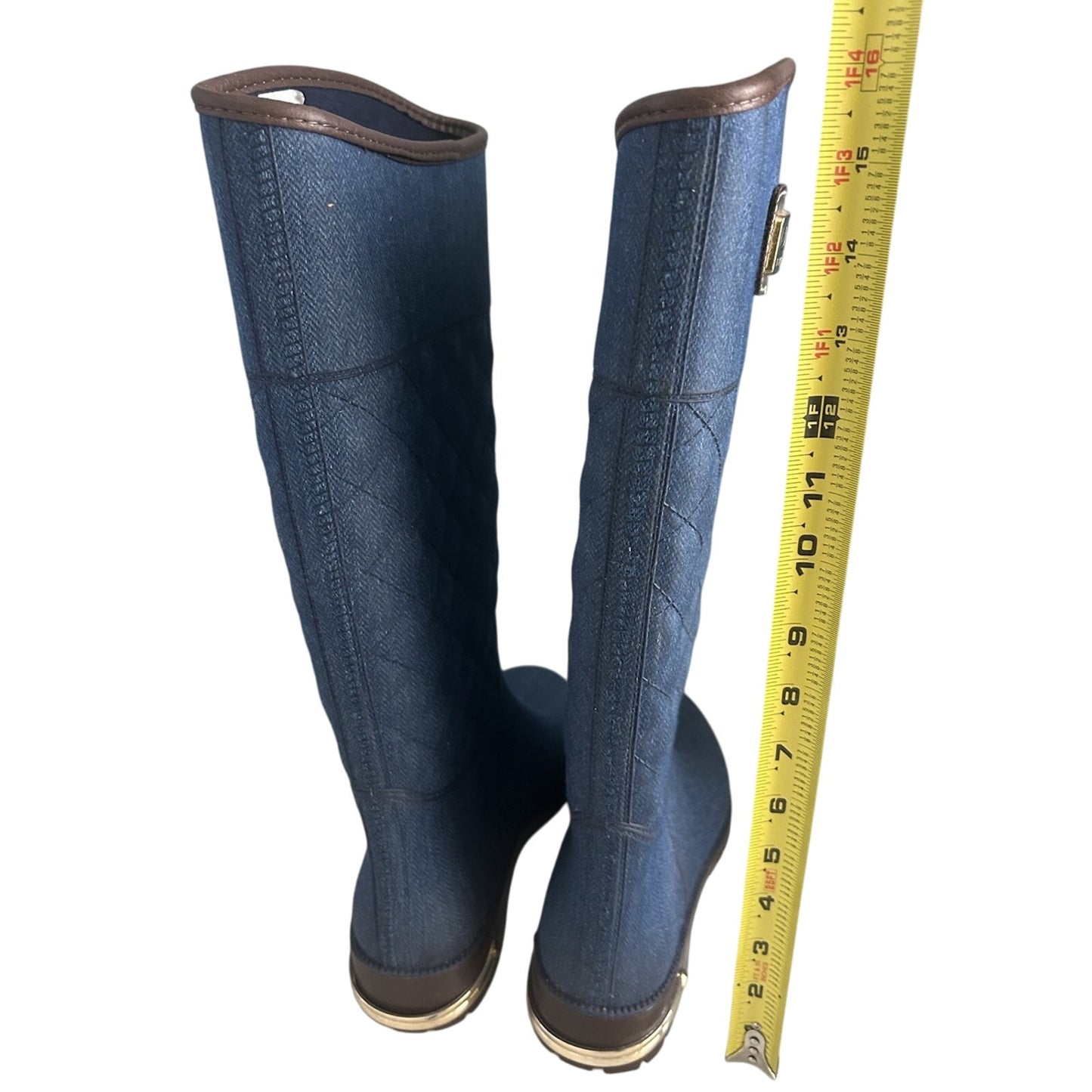 Ulan Rainy Steps Women’s Size 10 Tall Rain Boots Quilted Macys Jessie Denim New Condition
