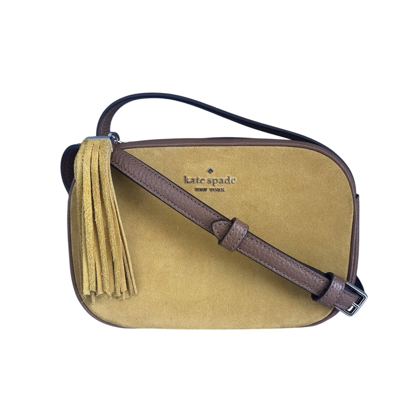 Kate Spade Kourtney Suede Leather Yellow Camera Bag Tassel Crossbody New Condition