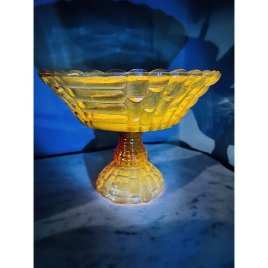 Glows Jeannette Glass Amberina Louisa Pedestal Footed Bowl Compote Ombre 1950s