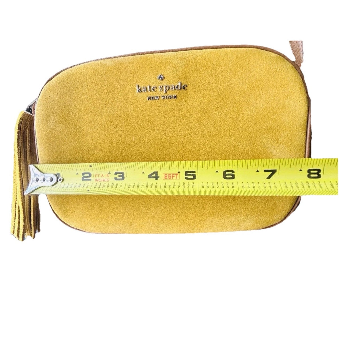 Kate Spade Kourtney Suede Leather Yellow Camera Bag Tassel Crossbody New Condition