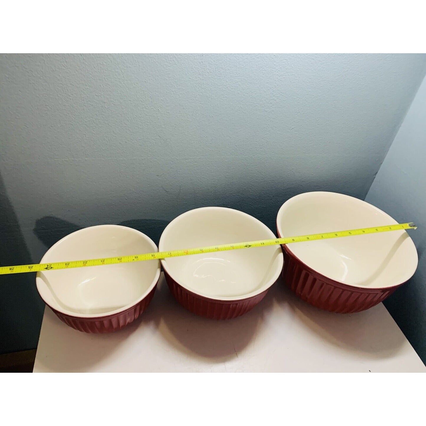 Authentic Kitchen Bright Red Nesting Mixing Bowls 3 Piece Set Heavy Solid