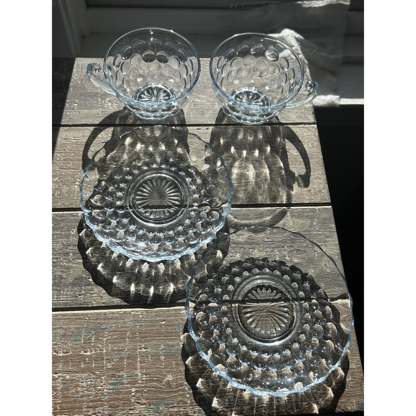 2 Anchor Hocking Fire King Blue Bubble Cup Saucer MCM 1940-1965 Coffee Tea